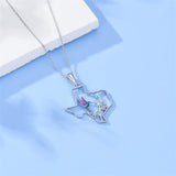 Sterling Silver Hummingbird Texas State Map Flag Pendant Necklace