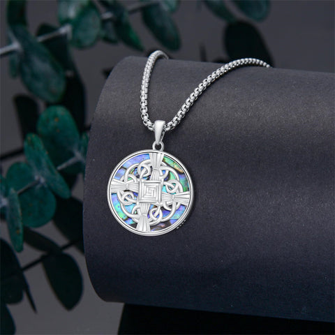 Sterling Silver Moss Agate Abalone Shell St Brigid’s Cross Christian Protection Pendant Necklace