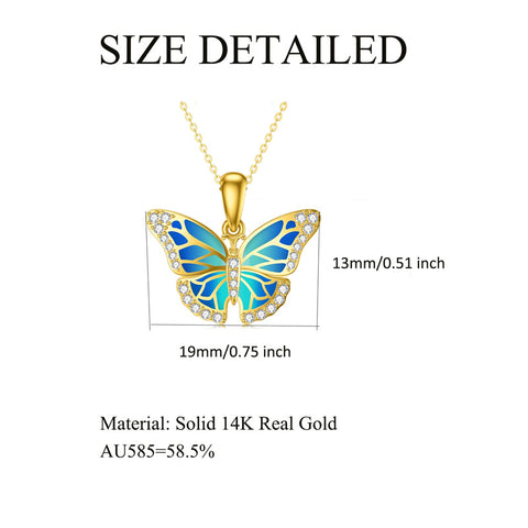 14K Solid Gold Butterfly Necklace for Women Real Yellow Gold Butterfly Pendant Necklace Jewelry Gift for Her
