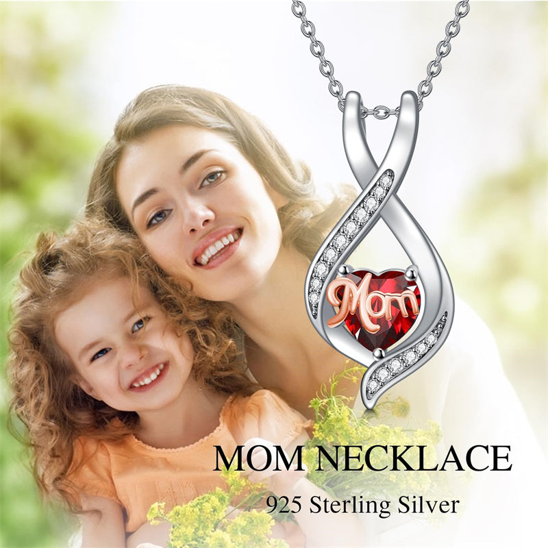 Sterling Silver Birthstone Mom Pendant Necklace Gift for Mother