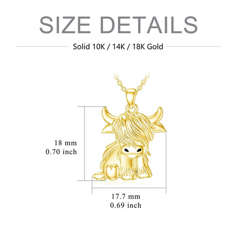 Mothers Day Gifts for Mom Highland Cow Necklace 10K/14K/18K Solid Gold Highland Cow Pendent Cow Jewelry Gifts for Women