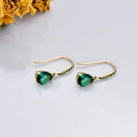 14K Emerald Earrings for Women Real Gold Dangle Drop Created Emerald Earrings Gift for Women Girls Her Mom