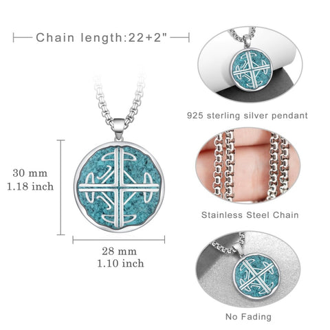 14K Gold Plated Turquoise Malachite Abalone Shell Cross Pendant Necklace for Men