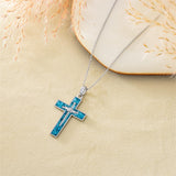 Sterling Silver Turquoise Abalone Shell Oxidation Cross Pendant Necklace