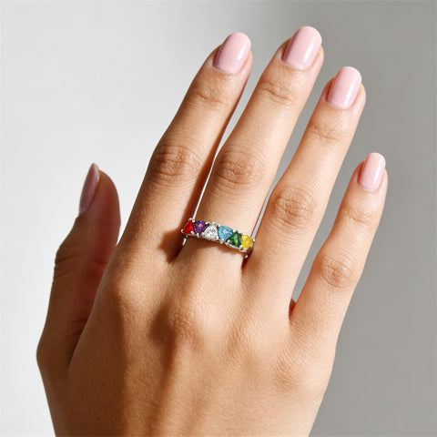 Sterling Silver 2-5 Birthstones Family Ring Gifts for Mother's Day