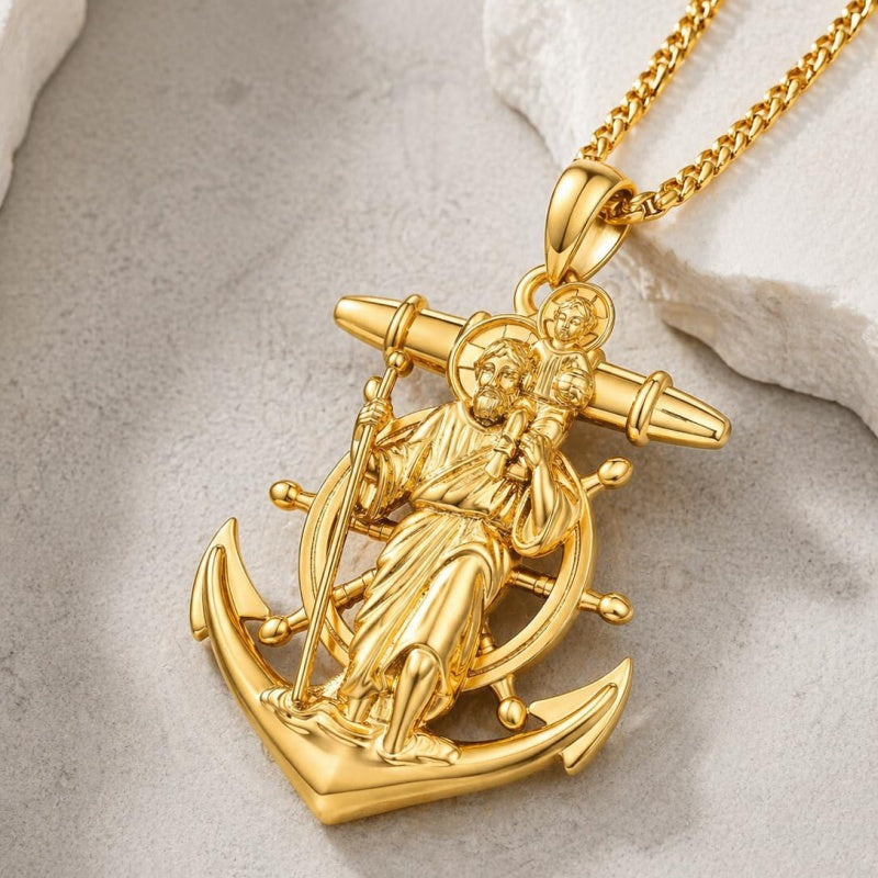 Christian Religious Medal Amulet 14K Gold Plated Pendant  Necklace