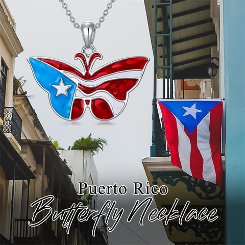 Sterling Silver Butterfly Frog Tree of Life Puerto Rico Flag Pendant Necklace