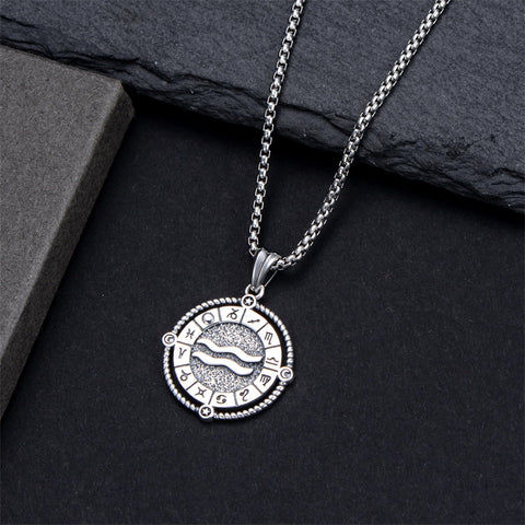 Sterling Silver Oxidation12 Zodiac Pendant Necklace