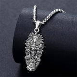 Sterling Silver Mictlantecuhtli Quetzalcoatl Tezcatlipoca Skull Pendant Necklace Aztec Jewelry