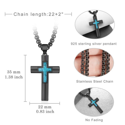 14K Gold Plated Turquoise Malachite Abalone Shell Cross Pendant Necklace for Men
