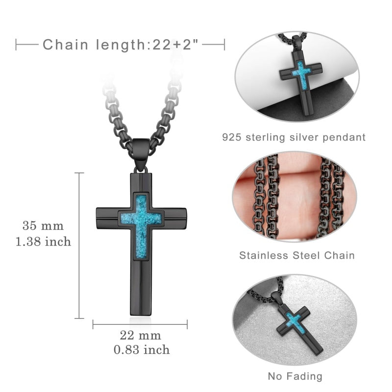 14K Gold Plated Turquoise Malachite Abalone Shell Cross Pendant Necklace for Men