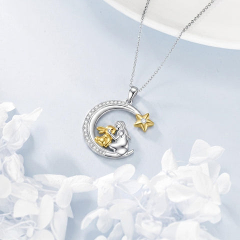 Sterling Silver Bunny Girl Pendant Necklace With Engraved Always in My Heart