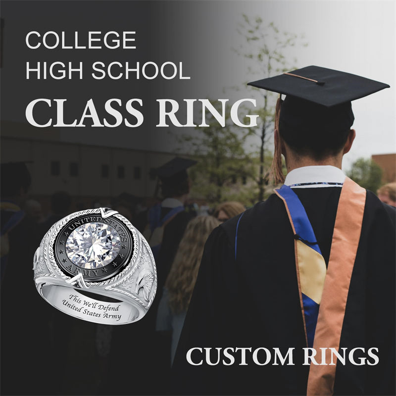 Sterling Silver 10K 14K 18K Gold Personalized Class Ring for Men