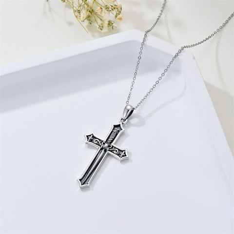 Cross Sword Necklace for Men Sterling Silver Protection Necklace Amulet Jewelry Gifts for Men Women with 18"+2" Chain