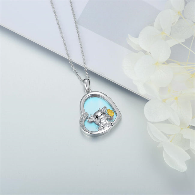 Moonstone Necklace for Women 925 Sterling Silver Heart Necklace Highland Cow Pendant Necklace Cute Animal Necklace Jewelry Gifts for Women Girls