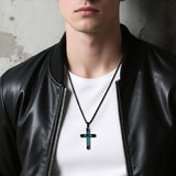 14K Gold Plated Turquoise Malachite Cross Necklace for Men Christianity Cross Jewelry