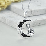 Gothic Jewelry Bat/Cat/Wolf/Spider Pendant Sterling Silver Crescent Moon Necklace for Women Girls Black Jewelry Gifts