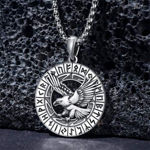 Sterling Silver Viking Dragon Eagle Wolf Animal Pendant Necklace for Men