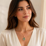 14K Gold Plated Moss Agate Pendant Necklace Boho Jewelry for Women