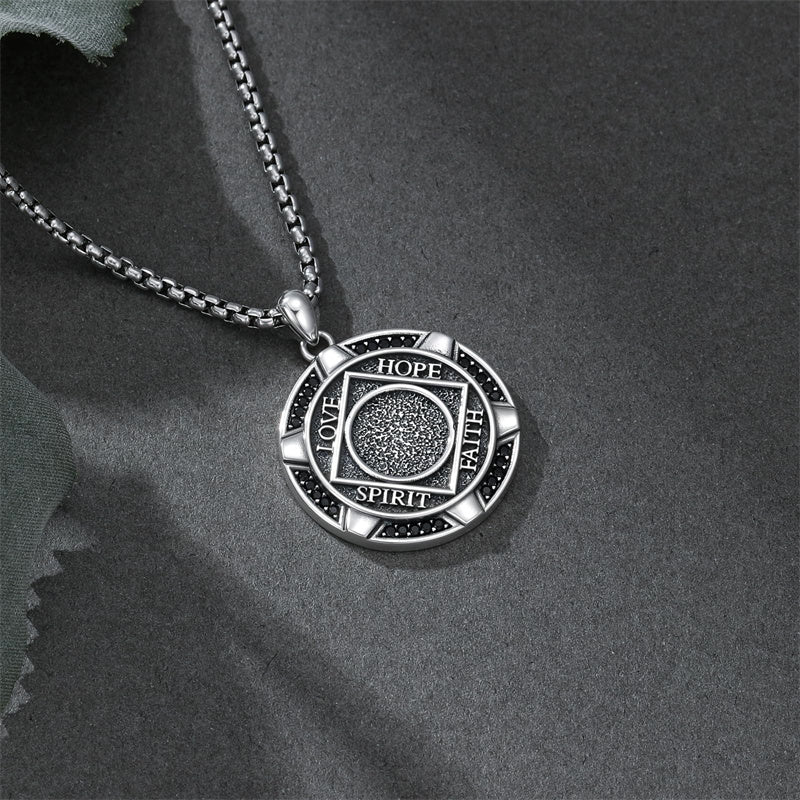 Sterling Silver AA Sobriety Alcoholics Anonymous  Pendant Necklace for Men