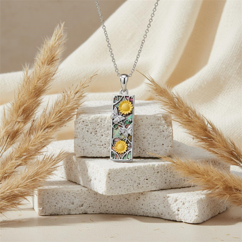 Sterling Silver Abalone Shell Bar Cardinal Bee Butterfly Hummingbird Dragonfly Phoenix Pendant Necklace for Women