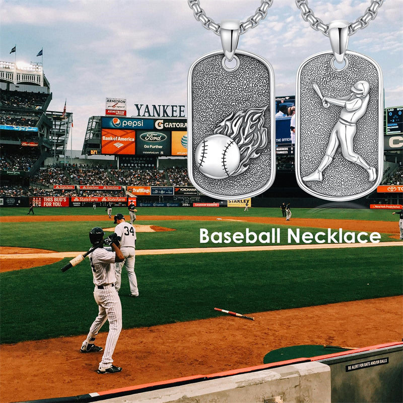 Sterling Silver Dog Tag Baseball Basketball Softball Soccer Pendant Necklace for Men