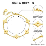 14K Gold Plated Four Leaf Clover Bracelet Adjustable Chain for Women