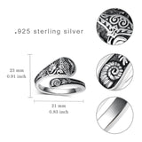 Sterling Silver Adjustable Dragon Moth Octopus Shark Stingray Sea Turtle Spoon Ring