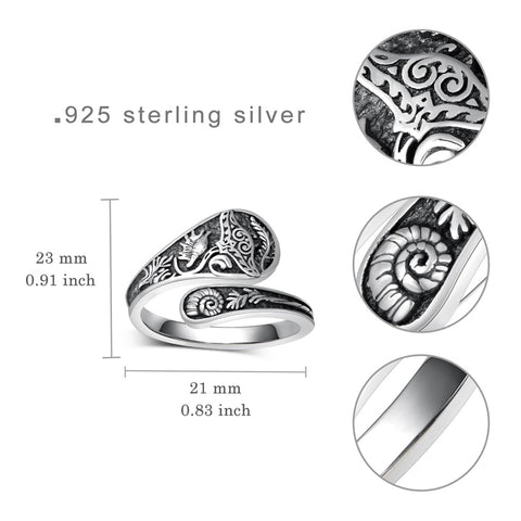 Sterling Silver Adjustable Dragon Moth Octopus Shark Stingray Sea Turtle Spoon Ring