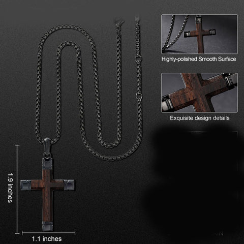 14K Gold  Plated Wooden Cross Crucifix Pendant Necklace for Men