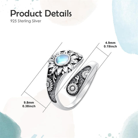 Sterling SilverJesus Cross Bee Cross  Dragonfly Cross Moonstone Sunflower Tree of Life Sunflower Adjustable Spoon Ring