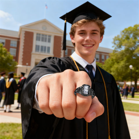 Sterling Silver Customized  Pattern  Engraved Class Ring for Men