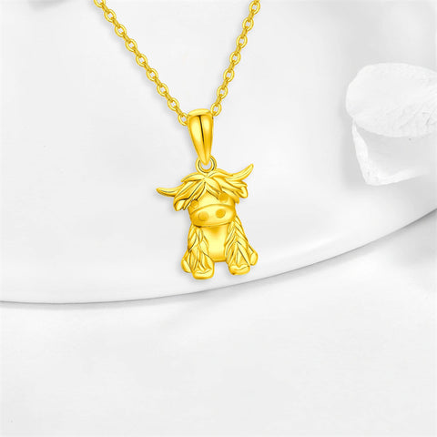 14K Solid Gold Highland Cow Necklace Cow Pendant Gifts for Women Girls