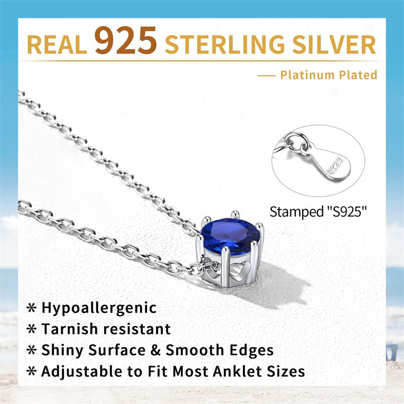 Sterling Silver Simple Dainty Round Heart Birthstone Single Layer Charm Anklet