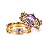 Sterling Silver 10K 14K 18K Gold Purple Gemstone Amethyst  Rings Set Couple Promise Rings Wedding Anniversary Rings