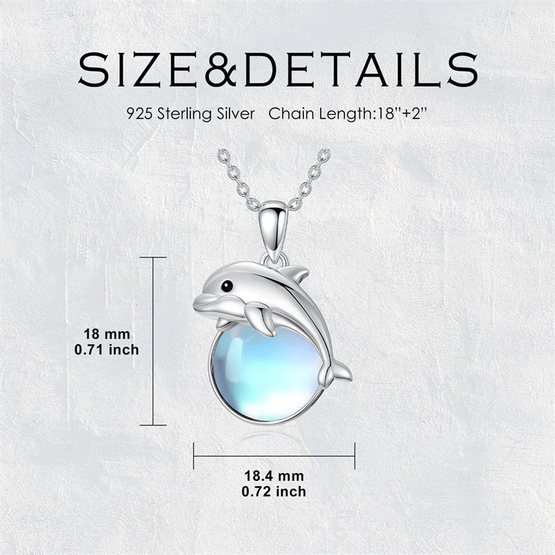 Sterling Silver Moonstone Fox Dolphin Axolotl Teddy Bear Hippo Raccoon Pendant Necklace for Women