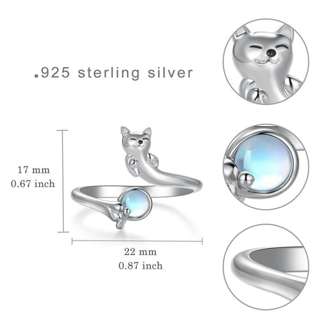 Sterling Silver  Moonstone Snake Fox Cat Octopus Wolf Ring