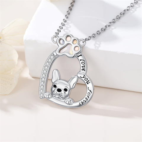 Sterling Silver Paw Print Poodle Corgi French Schnauzer Chihuahua Dachshund Golden Retriever Pug Pendant  Necklace