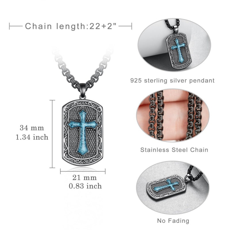 14K Gold Plated Turquoise Malachite Abalone Shell Cross Pendant Necklace for Men