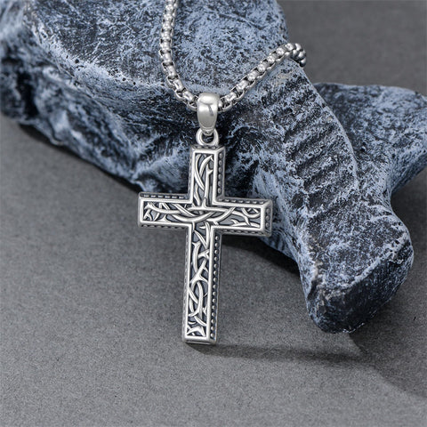 Sterling Silver Cross Christian Pendant Necklace for Men
