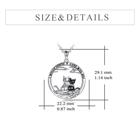 Sterling Silver Cat Pendant Necklace Engraved WithI Would Spend 9 Lives with You