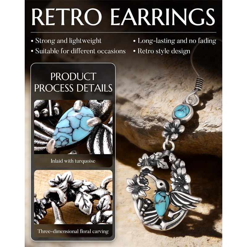 Sterling Silver Vintage Moonstone Turquoise Lotus Tree of Life Hummingbird Butterfly Drop Earrings