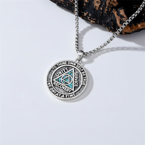 Sterling Silver AA Sobriety Alcoholics Anonymous  Pendant Necklace for Men