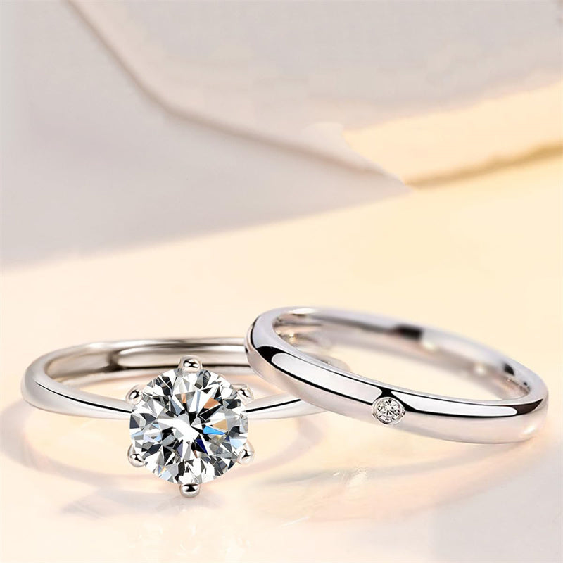 Copper Cubic Zirconia Cubic Adjustable Matching Couple Rings