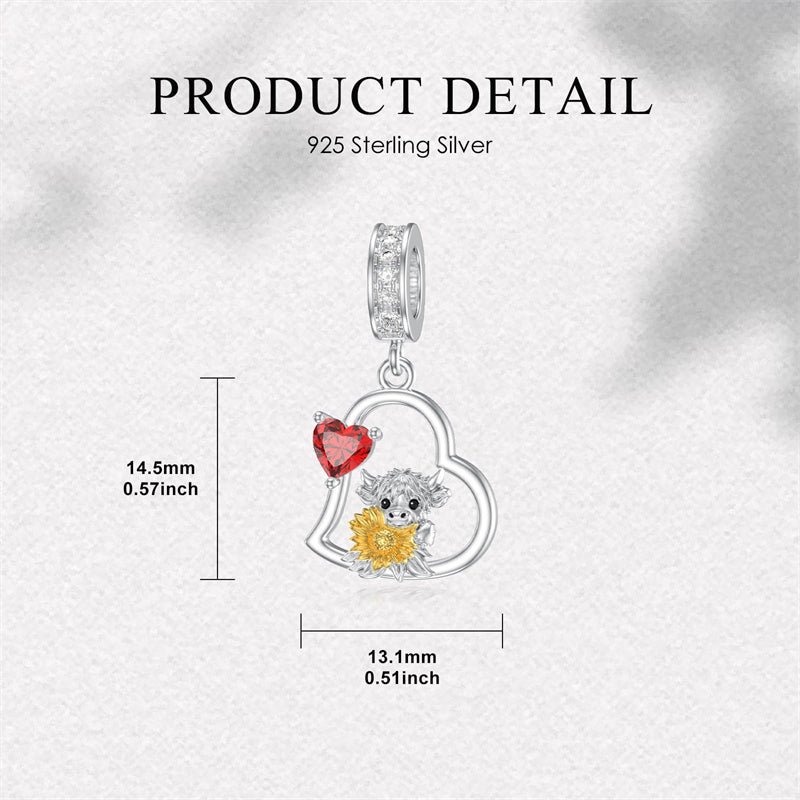 925 Sterling Silver Cubic Zircon Highland Cow Charm Beads