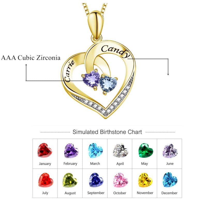 14K Gold 2  Simulated Birthstone Personalized Engraved Pendant Necklace for Women