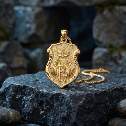 14K Gold Plated Saint Medal Christian  Pendant Necklace for Men