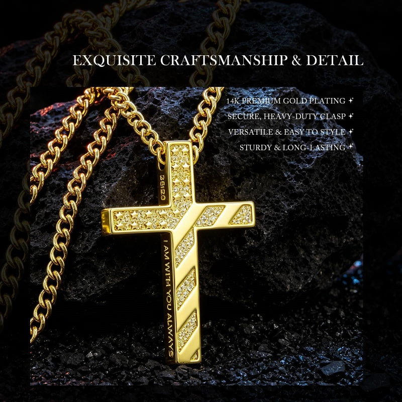 14K Gold Plated Cross Pendant Necklace for Men