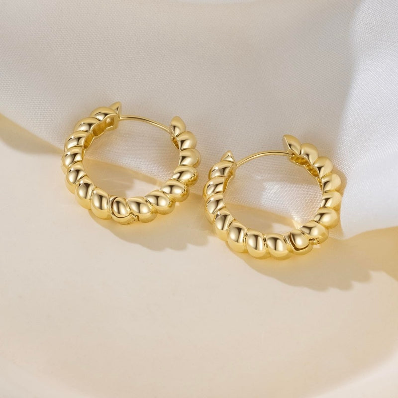 14K Gold Plated Twisted Rope Design Hoop Earrings for Women