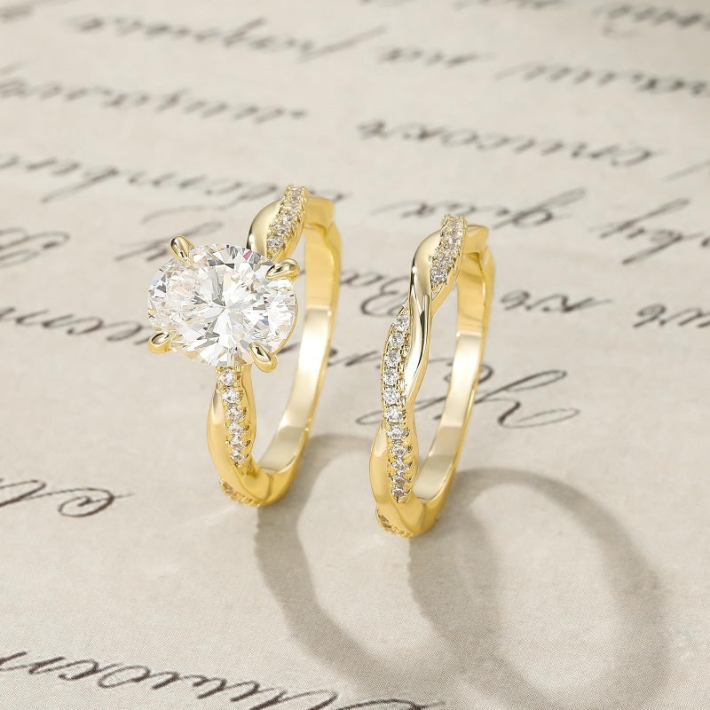 14K Gold Plated 3CT Oval Cut Twisting Infinity Pave Engagement Bridal Ring Sets  for Women